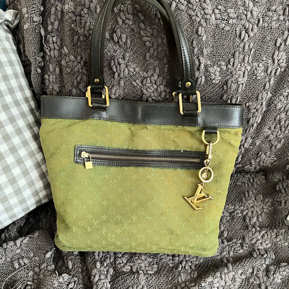 Louis Vuitton Lucille GM Khaki Mini Lin Tote Bag & Charm